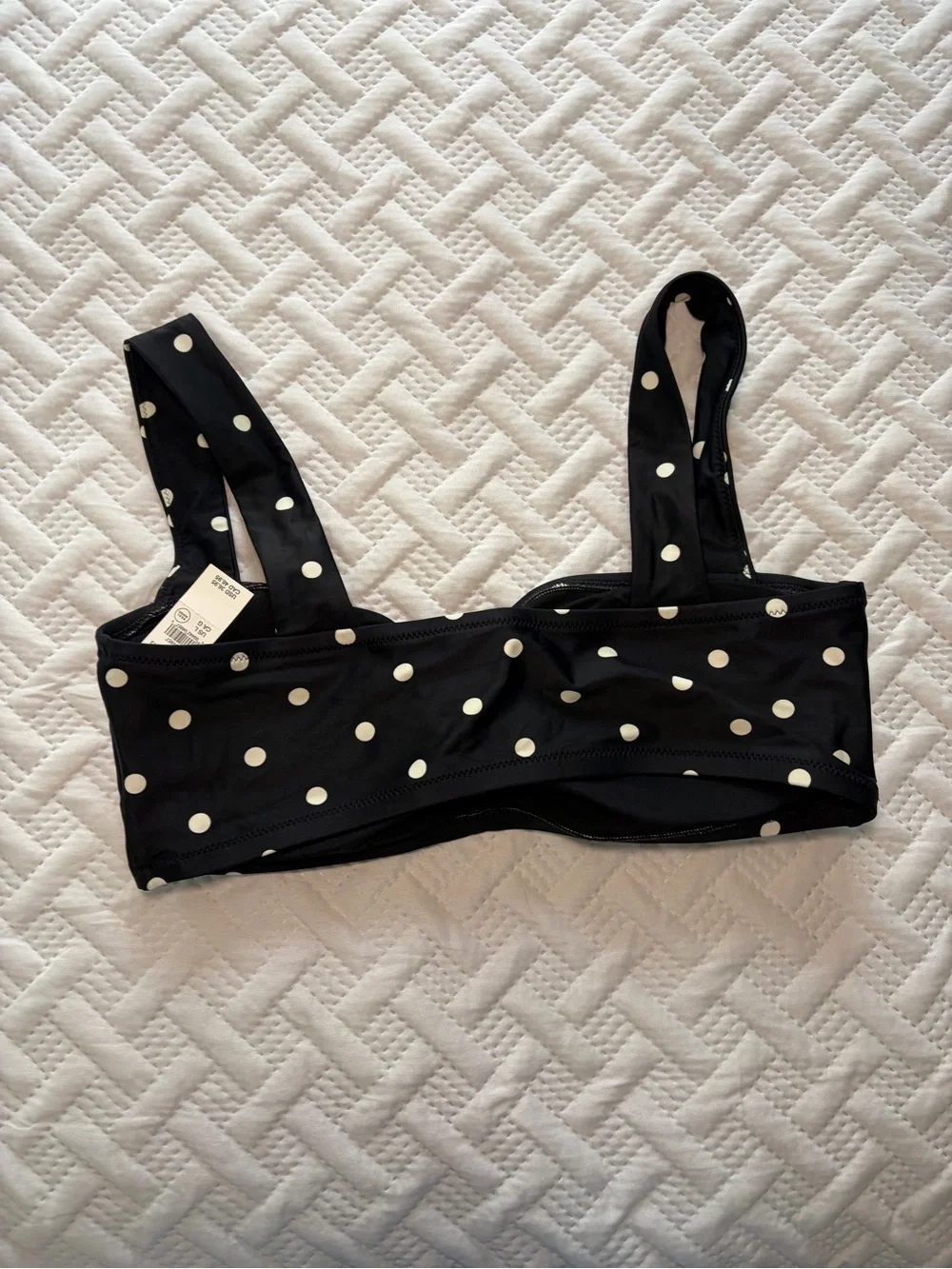 aerie | Black and White Polka Dot Ruched Wide Strap Bandeau Bikini Top NWT